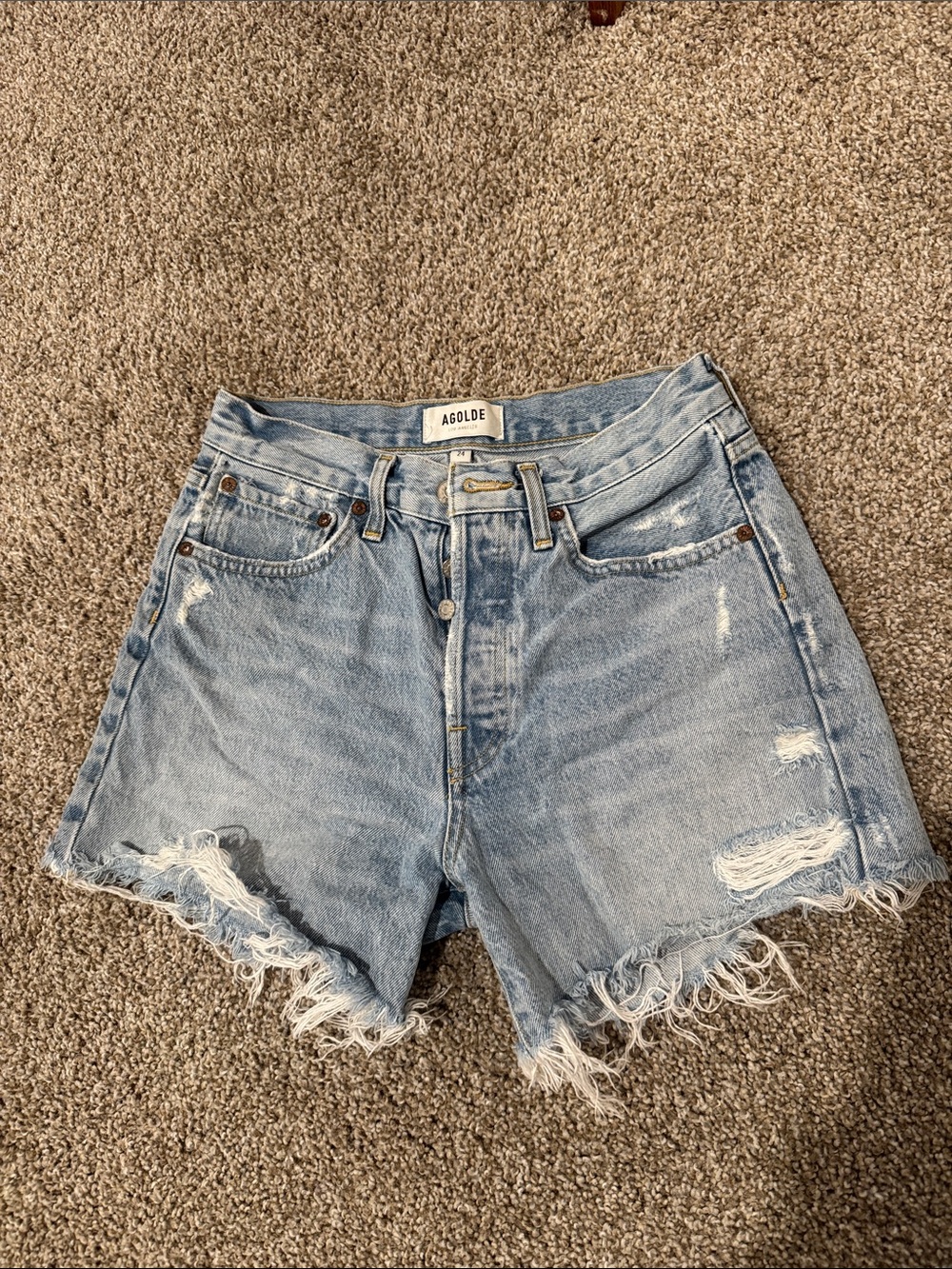 Agolde Parker Light Wash Distressed Denim Shorts